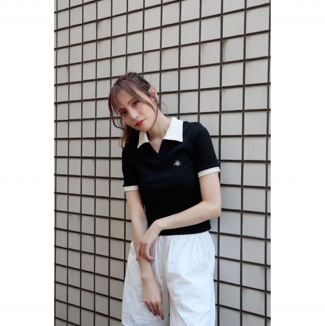 バイカラーポロリブプルオーバー