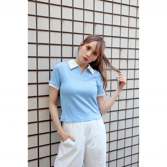 バイカラーポロリブプルオーバー