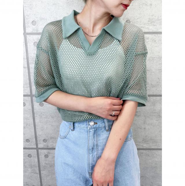 衿付きフィッシュネットプルオーバー