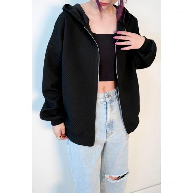 ストライプ柄ジャガードZIPパーカー