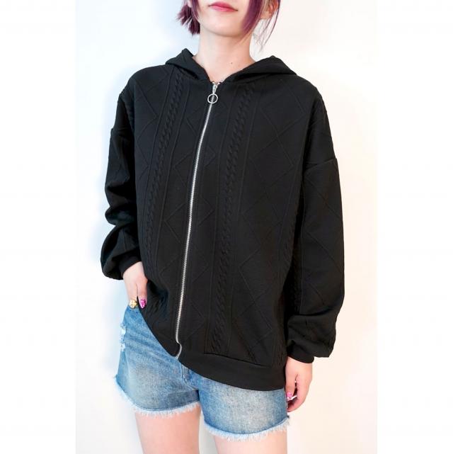 ケーブル柄ジャガードZIPパーカー