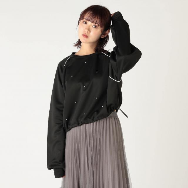 ビジュー付きジャージープルオーバー