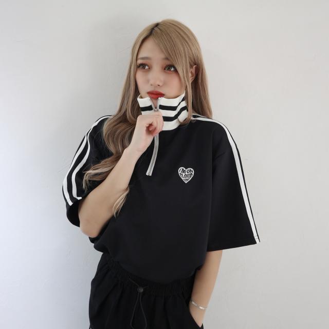 ワンポイントロゴ刺繍ハーフZIPジャージプルオーバー