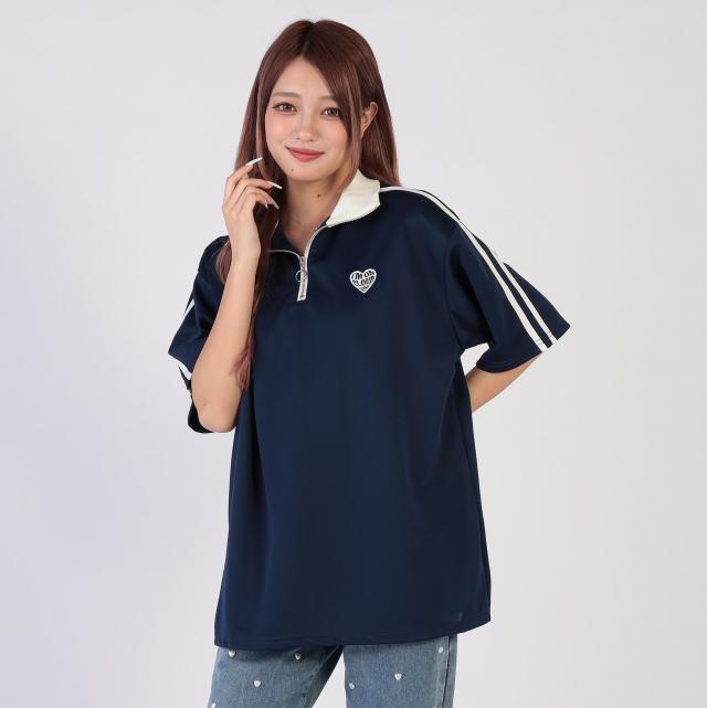 ワンポイントロゴ刺繍ハーフZIPジャージプルオーバー