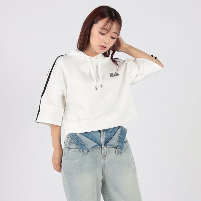 刺繍ロゴ半袖ショート丈パーカー