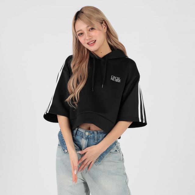 刺繍ロゴ半袖ショート丈パーカー