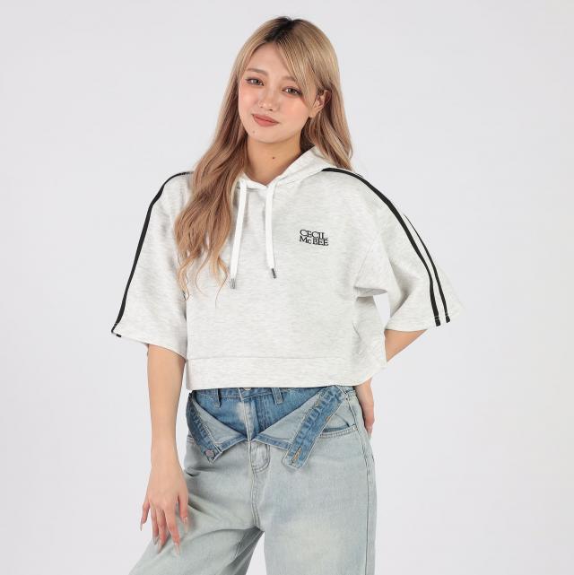 刺繍ロゴ半袖ショート丈パーカー