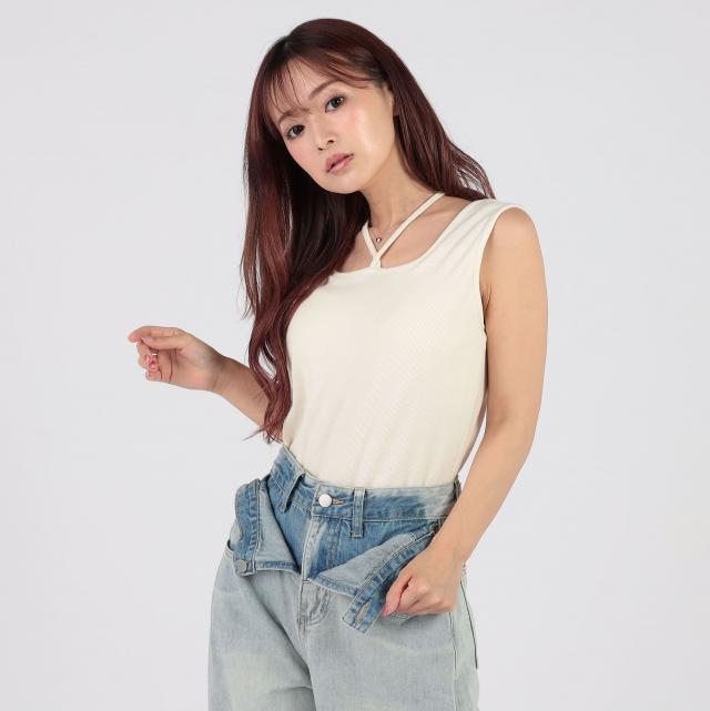 テレコリブカップ付きタンクトップ