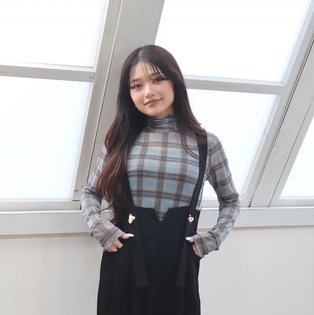 チェック柄パワーネットハイネックトップス