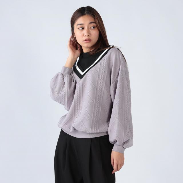 ふくれジャガードフェイクレイヤードプルオーバー