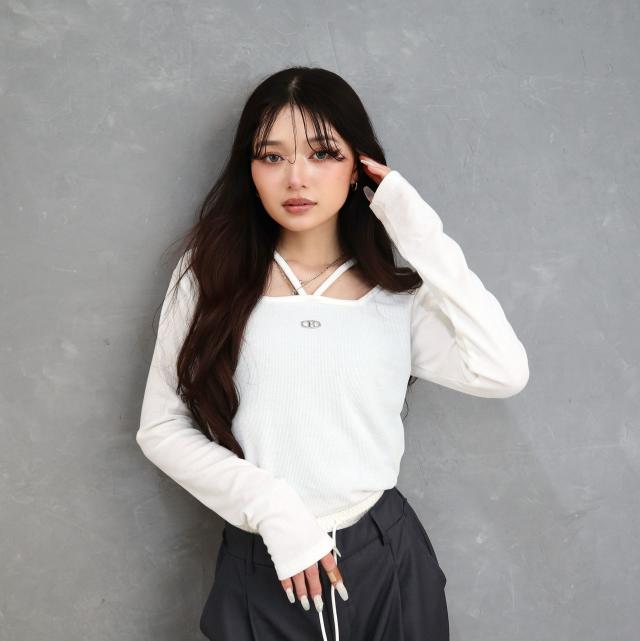 前後２WAYメタルパーツ付きスクエアネックトップス