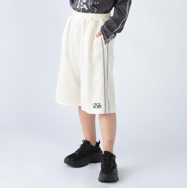 刺繍ロゴサイドラインハーフジャージパンツ