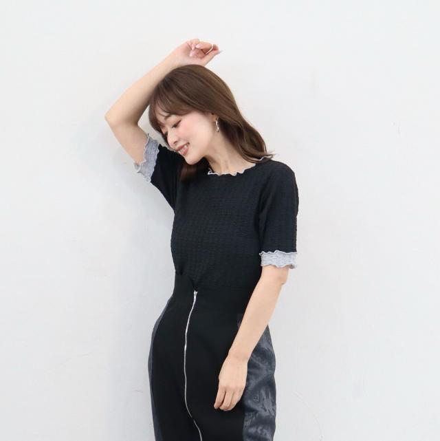 ポップコーン風ジャガードメロー半袖トップス