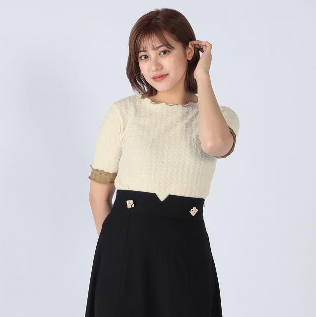 ポップコーン風ジャガードメロー半袖トップス