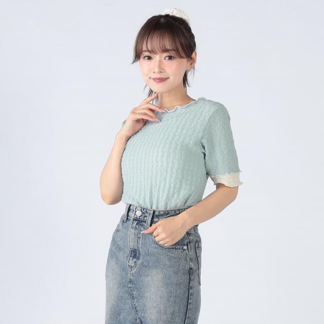 ポップコーン風ジャガードメロー半袖トップス