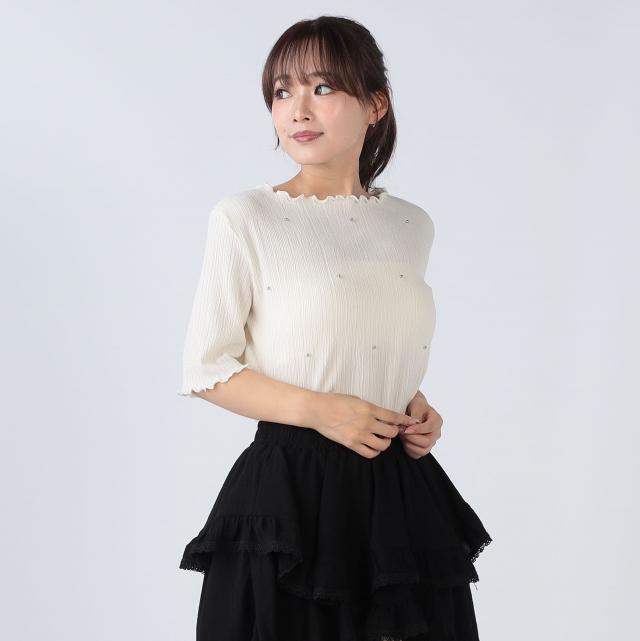 ビジュー付きメロートップス