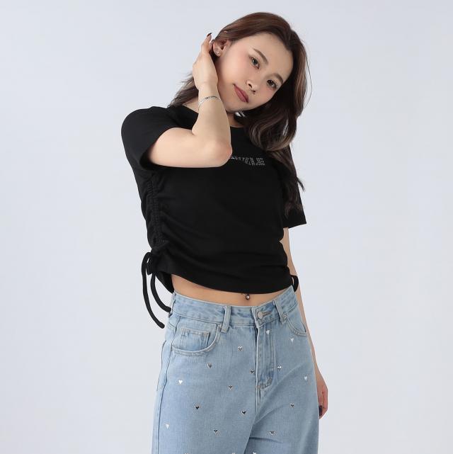 フロントプリントサイドドロストトップス