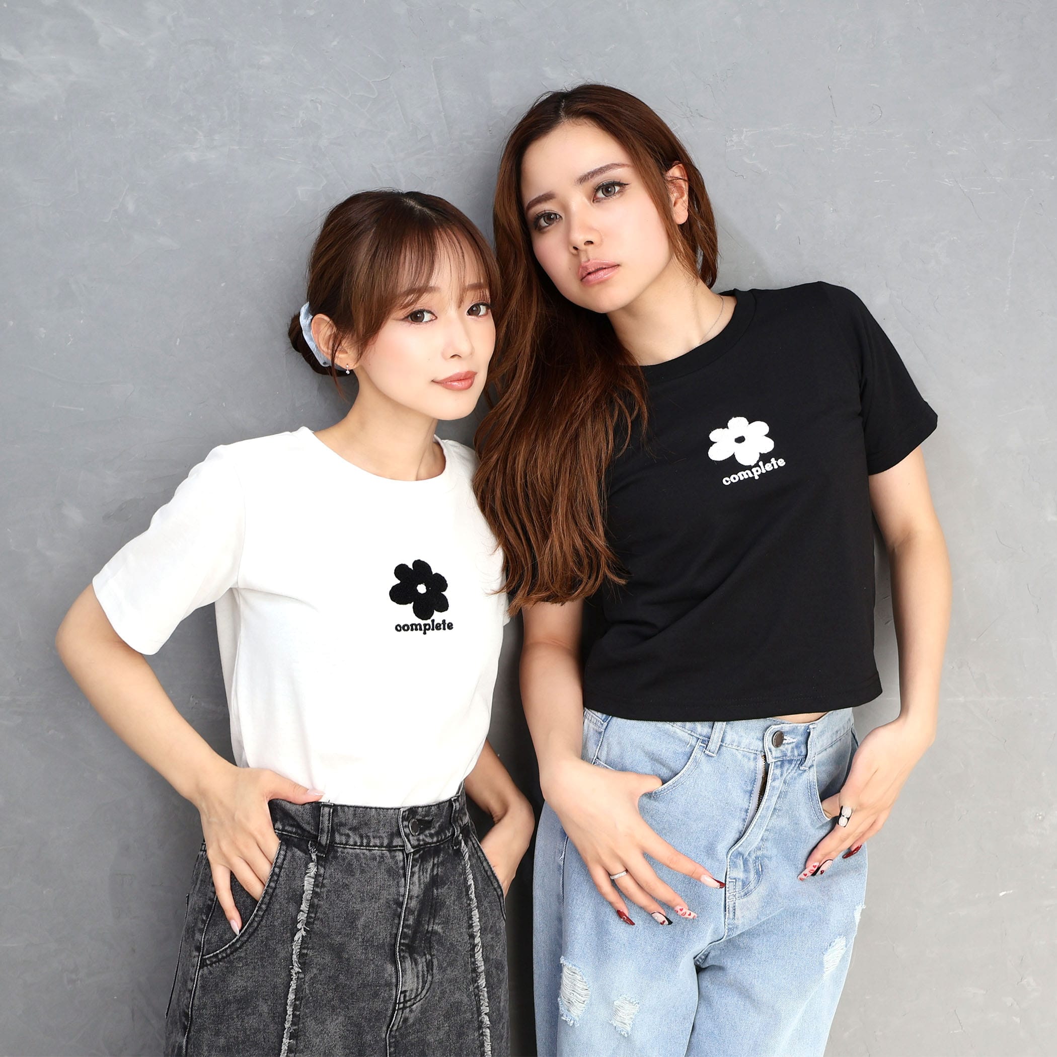 フラワー刺繍コンパクトTシャツ