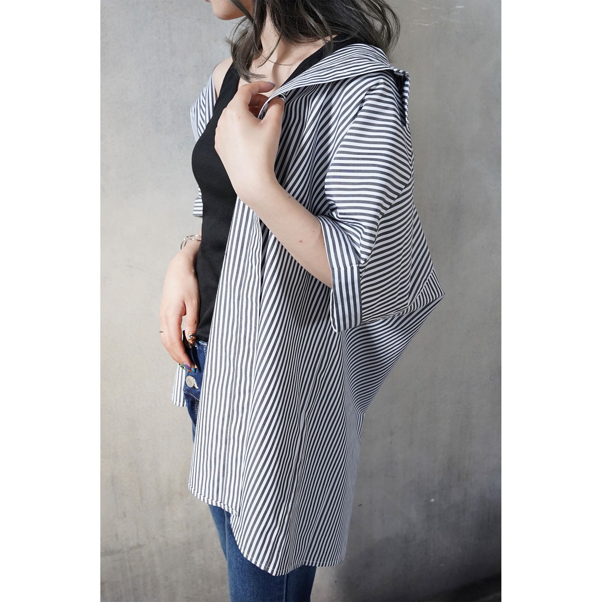 ストライプフレンチスリーブシャツ