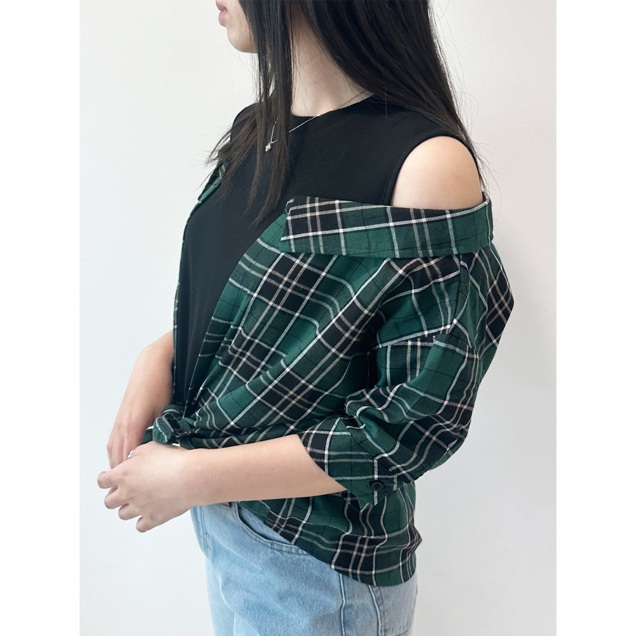 Sefr セファ MARCEL SHIRT コットン長袖チェックシャツ グレー/アイボリー