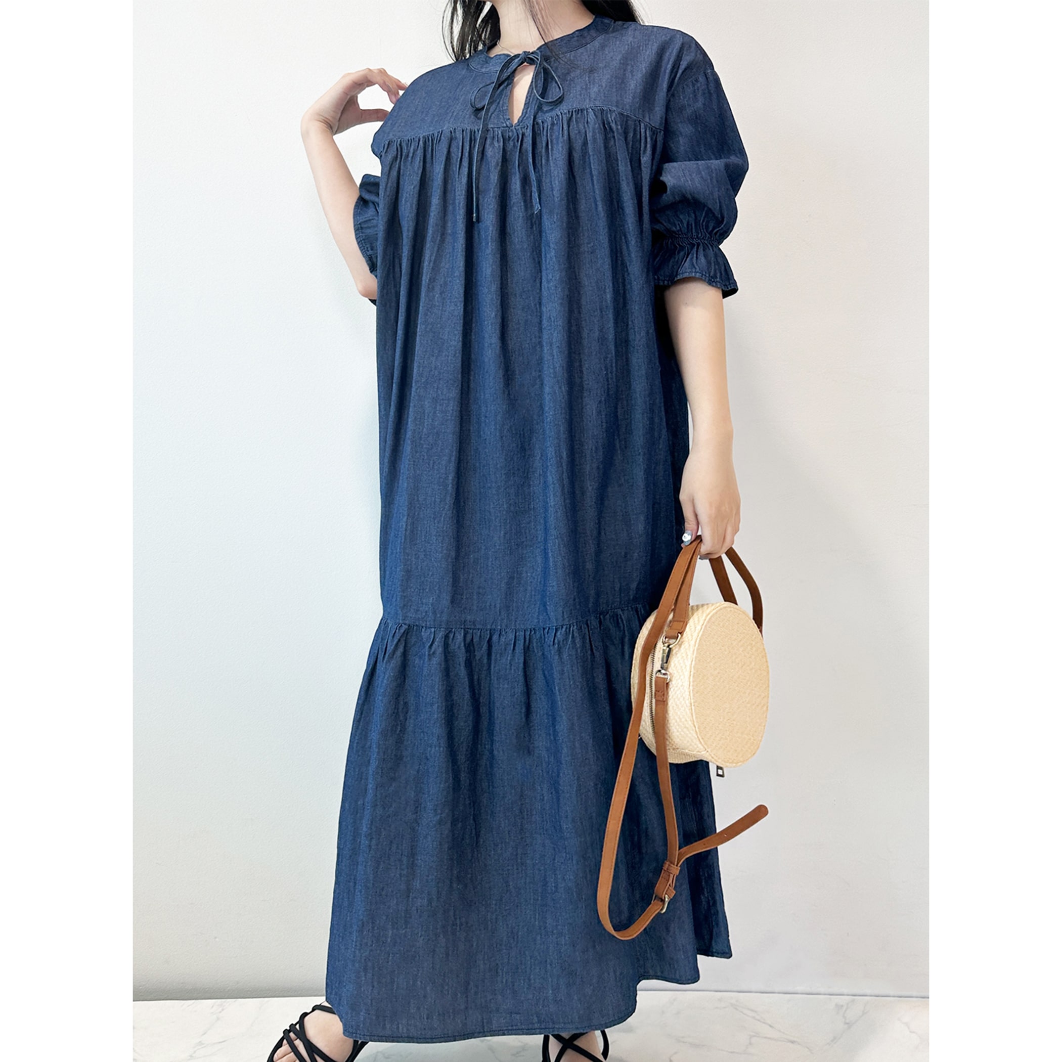 キャンディースリーブデニムワンピース