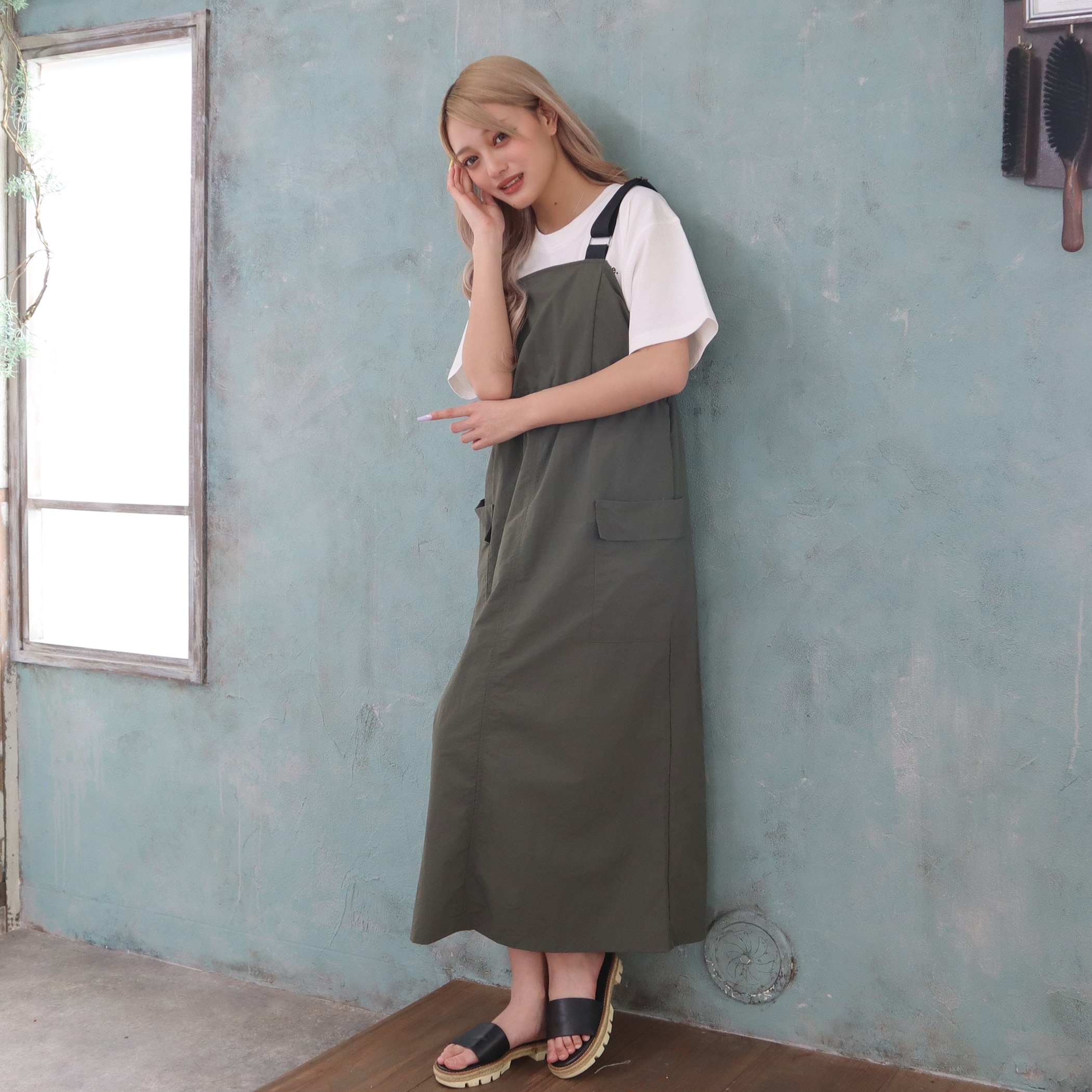 ウエストドロストナイロンワンピース