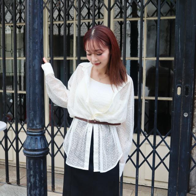 メッシュ風レースオーバーサイズシャツ