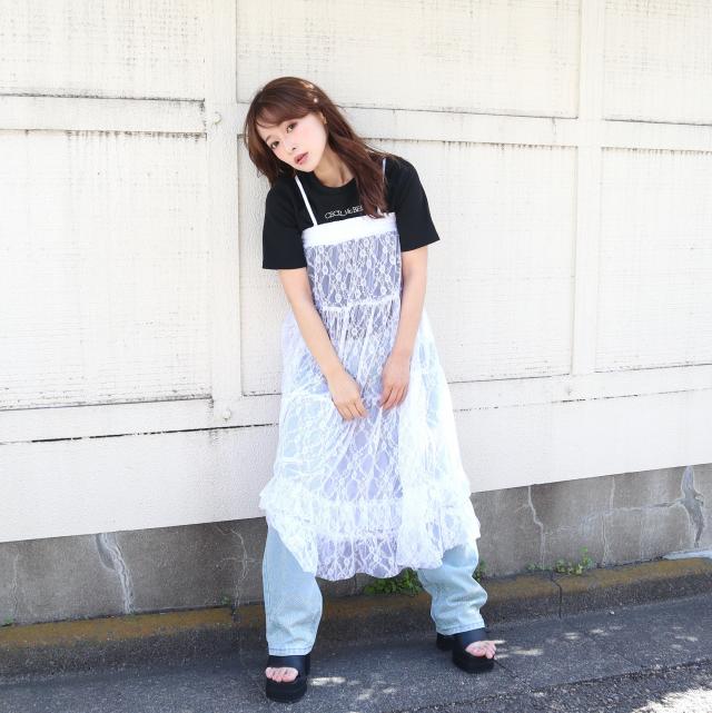 総レース柄ティアードキャミワンピ/スカート2WAY