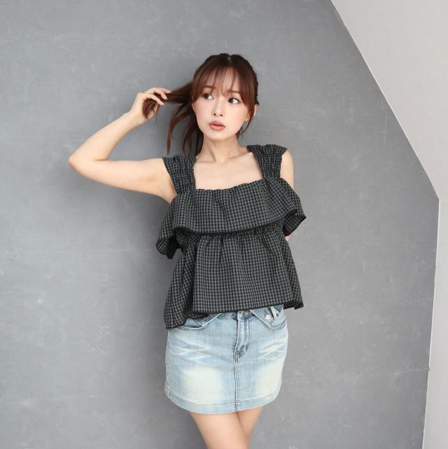 ギンガムチェックキャミビスチェ