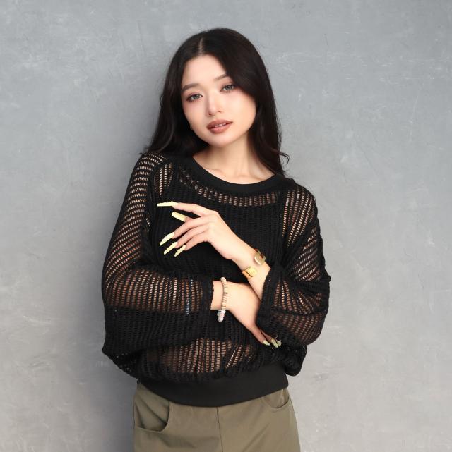 クロシェ風レースドルマンスリーブプルオーバー