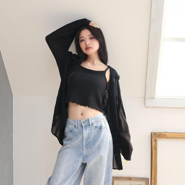 シアーワッシャーフーディーシャツ