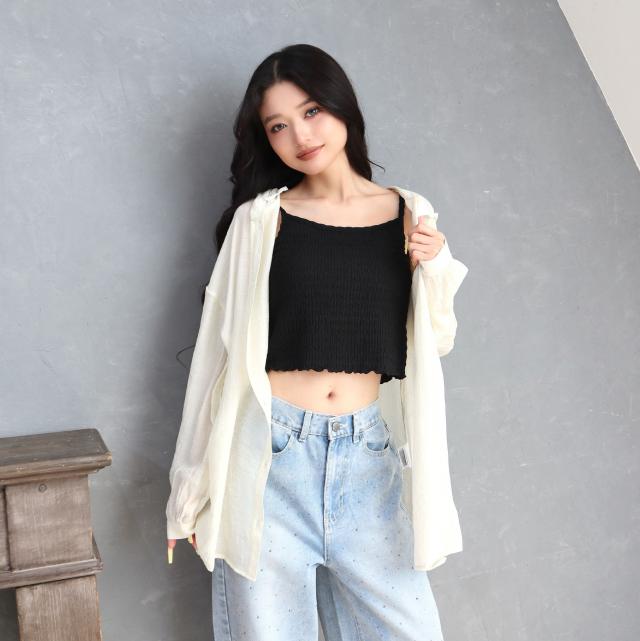 シアーワッシャーフーディーシャツ