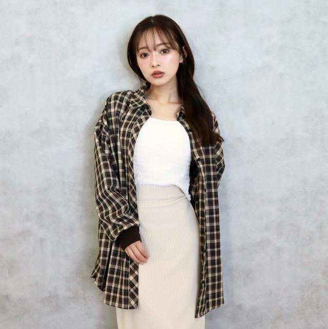 袖口リブエコチェックシャツ