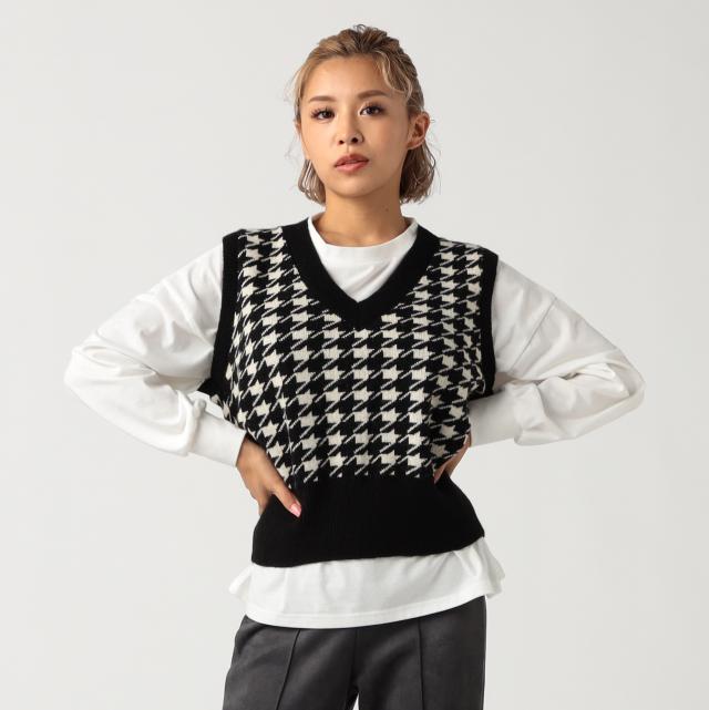千鳥柄ニットベスト
