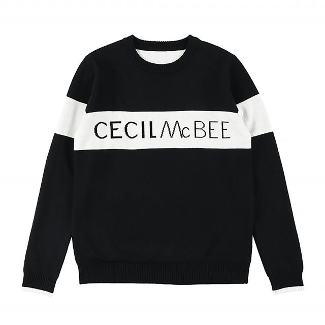 クルーネックラインロゴニット