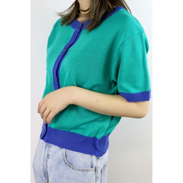 配色カラーパイピング2WAY半袖ニットカーディガン