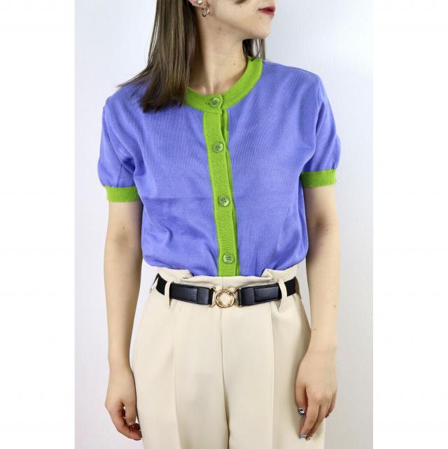 配色カラーパイピング2WAY半袖ニットカーディガン