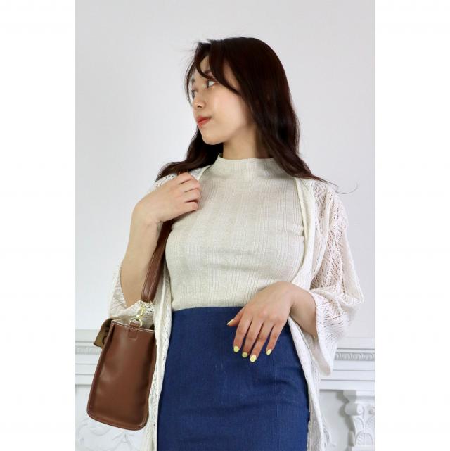 ラメニットミニボトルネックノースリーブ