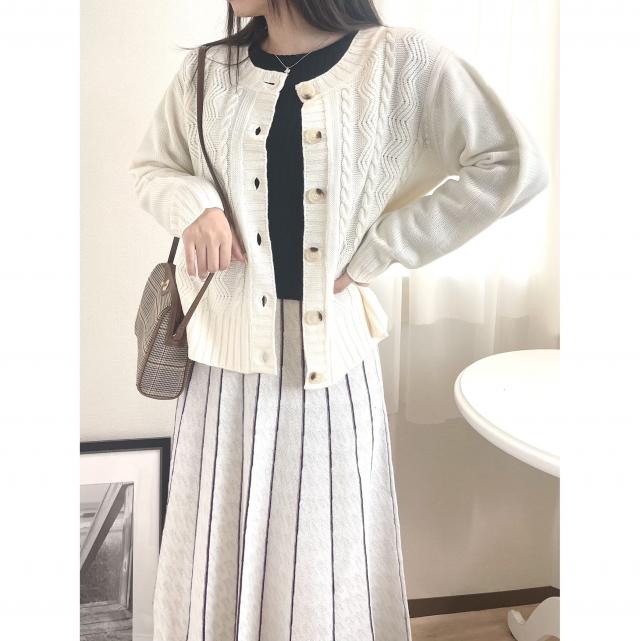 カシミアタッチケーブル柄カーディガン