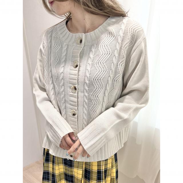 カシミアタッチケーブル柄カーディガン