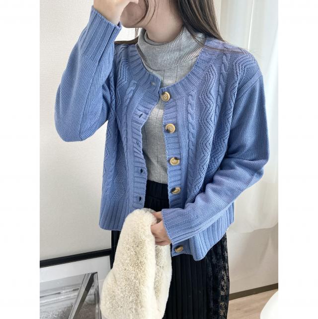 カシミアタッチケーブル柄カーディガン