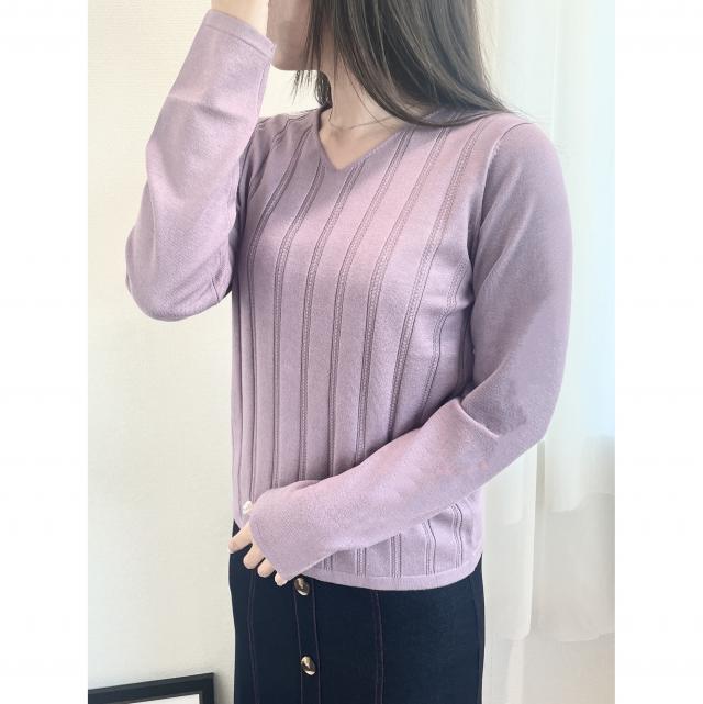 柄編みVネックプルオーバー
