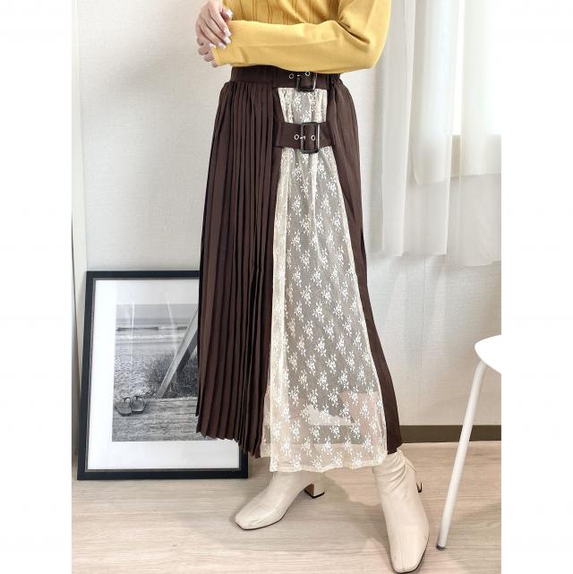 レース切替プリーツスカート