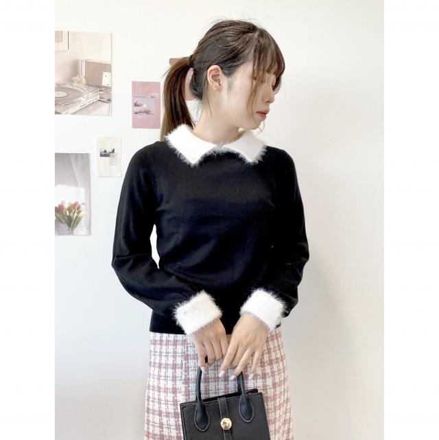 衿配色ファーヤーンプルオーバー