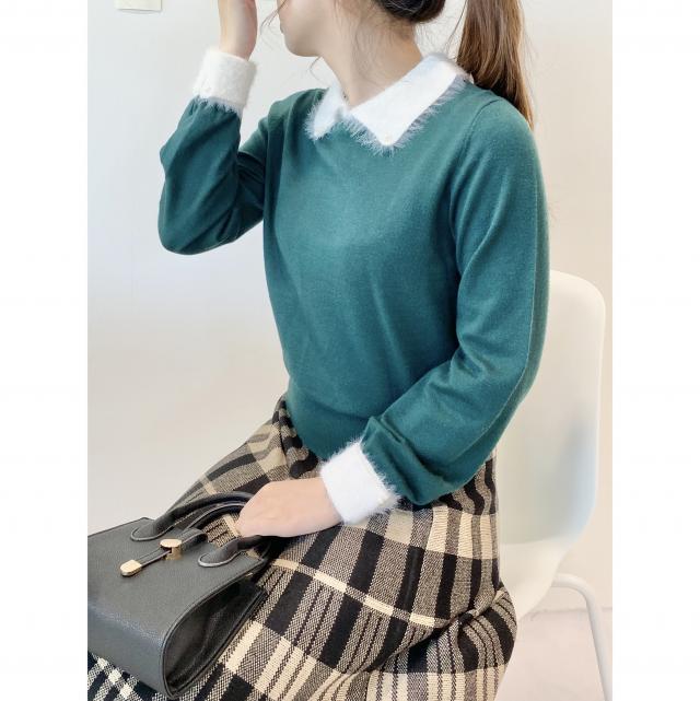 衿配色ファーヤーンプルオーバー