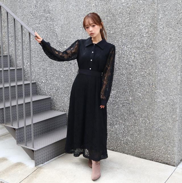 レース配色クレリックワンピース