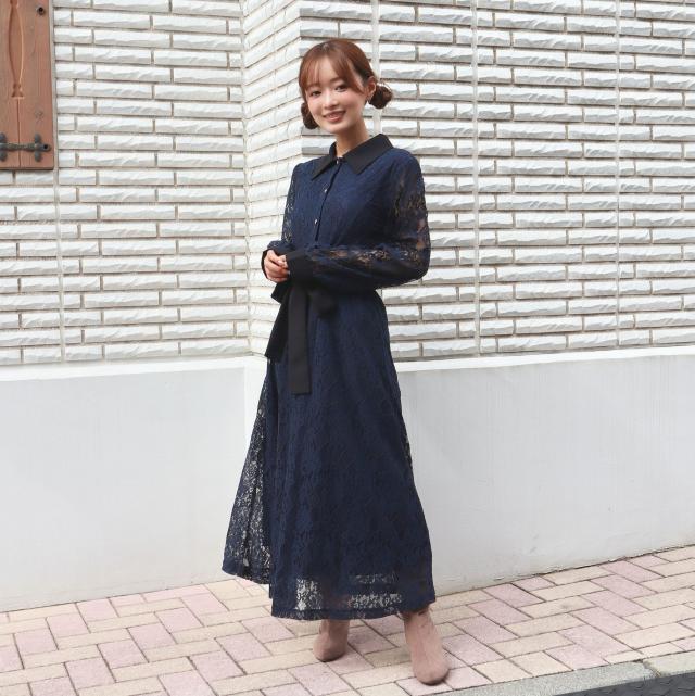 レース配色クレリックワンピース