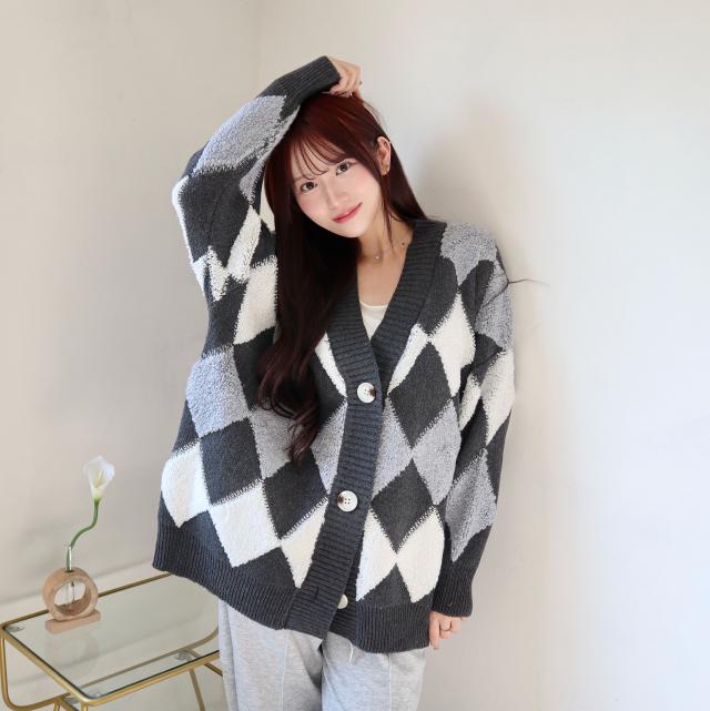 アーガイル柄ニットカーディガン