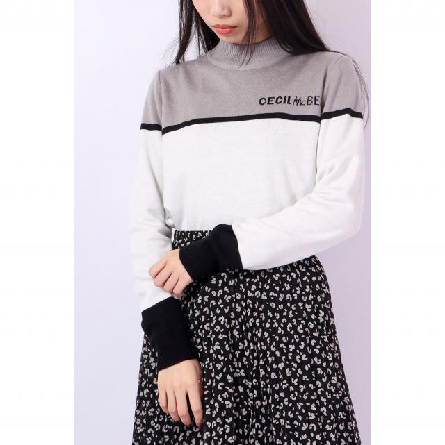 モックネックパネルニット