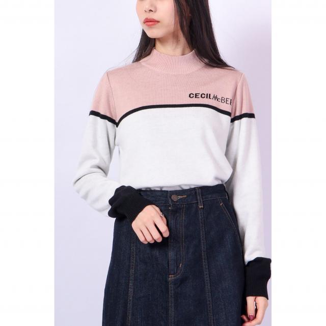 モックネックパネルニット